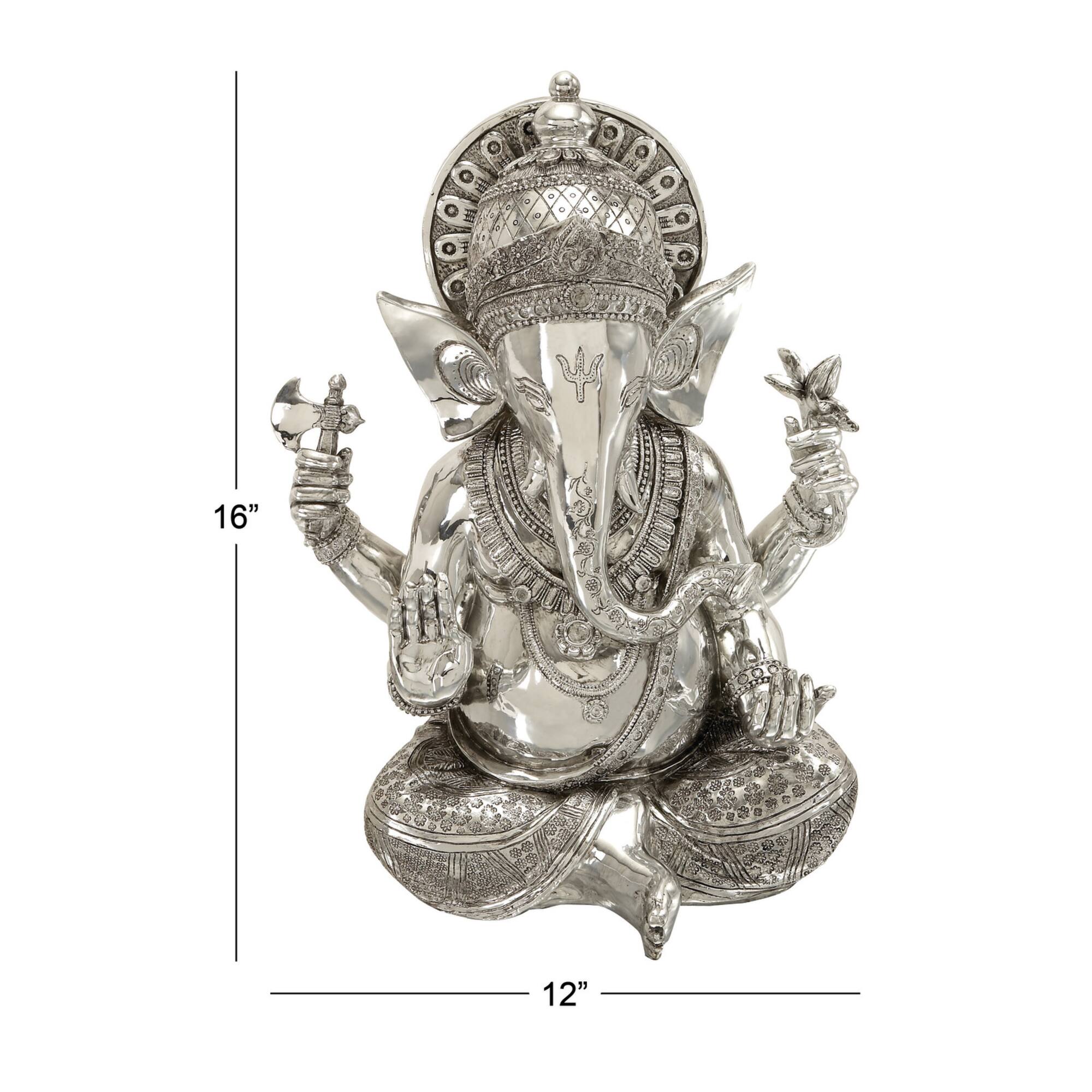 Silver Bohemian Polystone Sculpture, Ganesh 16" x 12" x 8"